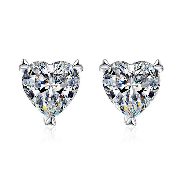 NeeTim D Color Heart Shape Moissanite Stud Earrings for Women Classic Wedding Gift S925 Sterling Silver Ear Studs GRA Certified
