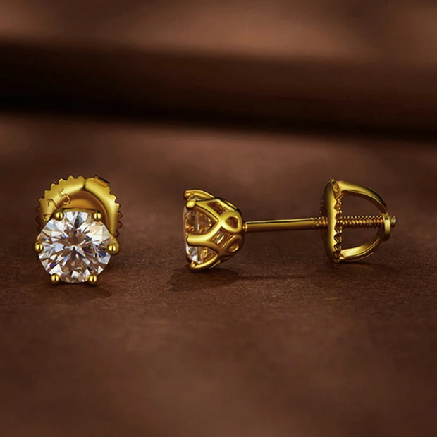 NeeTim Moissanite Diamond Stud Earrings for Women Original 925 Sterling Silver with Gold Plated Screw Back Earring Fine Jewelry