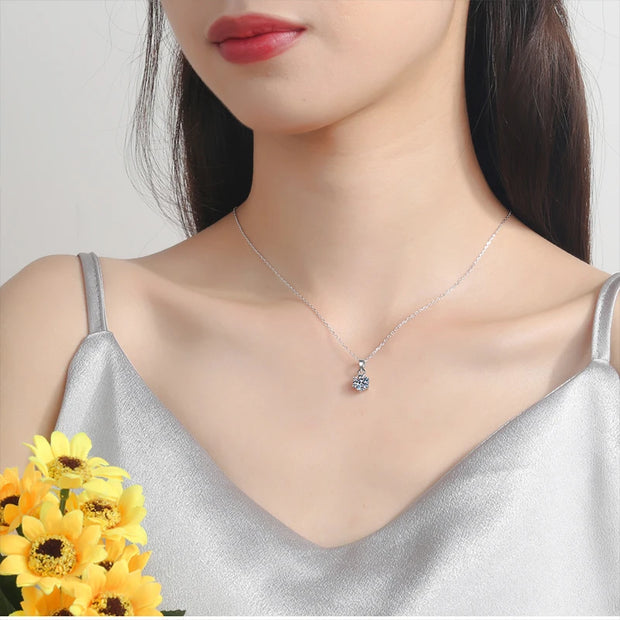 NeeTim 1 Carat Moissanite Pendant Necklace for Women S925 Sterling Silver with White Gold Plated Wedding Bridal Party Jewelry
