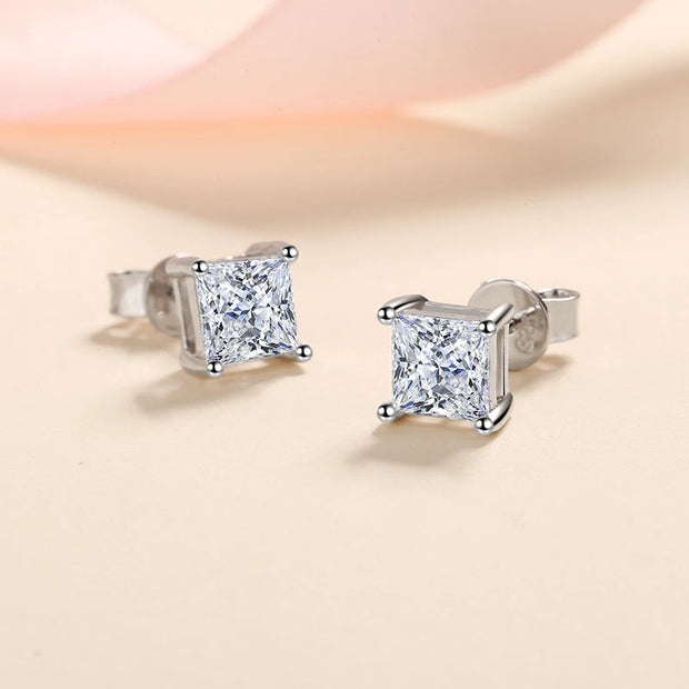 NeeTim 1ct Princess Cut Moissanite Earrings for Women S925 Sterling Sliver with Gold Plated Ear Studs Wedding Party Fine Jewelry