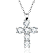 NeeTim 5mm Full Moissanite Diamond Cross Pendant Necklace Original 925 Sterling Silver Plated 18k White Gold Chain for Women