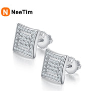 NeeTim Full Moissanite Stud Earrings Lab Diamond 925 Sterling Silver Wedding Earring Fine Jewelry Gift With GRA Certificate Gift