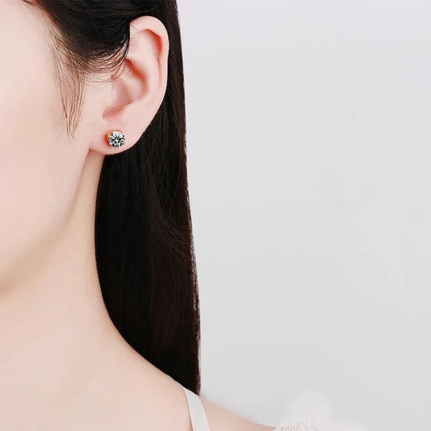 NeeTim 0.2-2 Carat Moissanite Earrings For Women 925 Sterling Silver Ear Studs with Yellow Gold Plated Diamond Wedding Jewelry