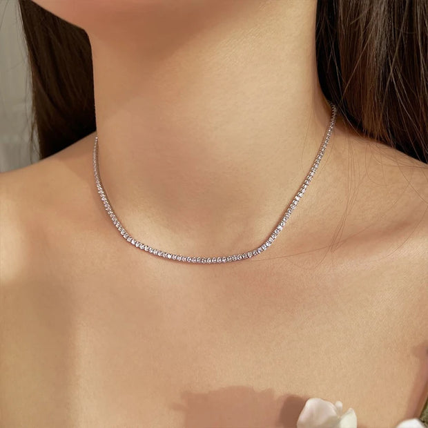 NeeTim 3mm 4mm 5mm Moissanite Tennis Necklace 925 Sterling Sliver with Gold Plated Necklaces for Women Men Neck Chain Jewelry