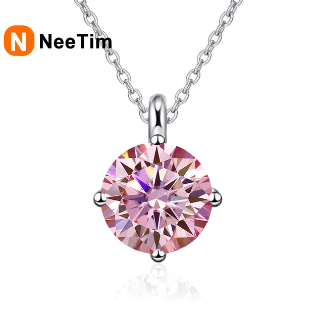 NeeTim 1CT 2CT Real Moissanite Pendant Necklace For Women Top Quality 925 Sterling Silver Wedding Party Bridal Luxury Jewelry