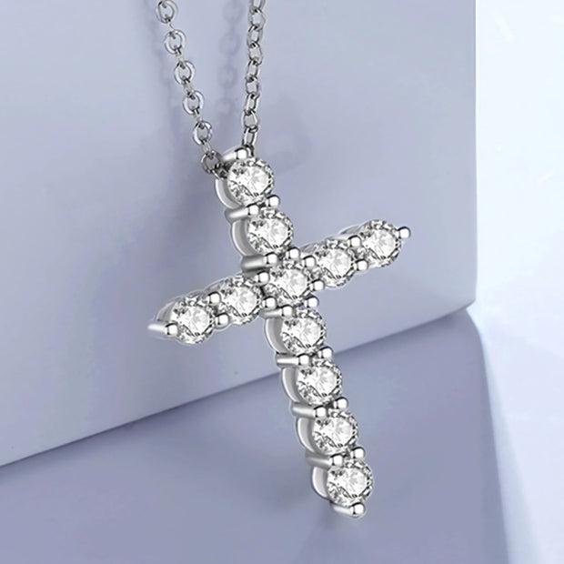 NeeTim 5mm D Color Moissanite Jesus Cross Pendant  for Women Men S925 Silver 18k White Gold Plated Necklace Wedding Jewelry Gift