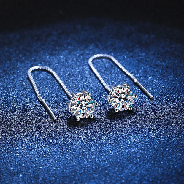 NeeTim 1CT Moissanite Earrings S925 Sterling Silver Plated with White Gold Ear Wire Line Drop Earring Hoop Wedding Fine Jewelry